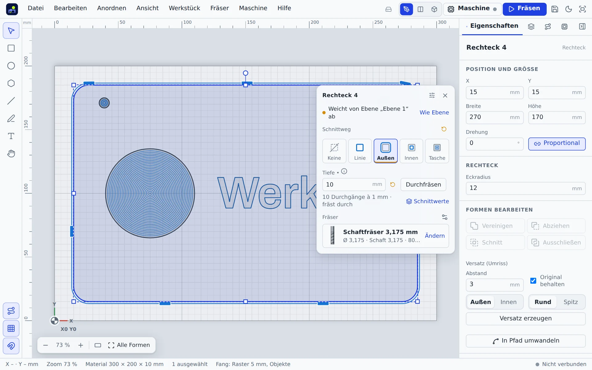 Cut popup next to a selected shape