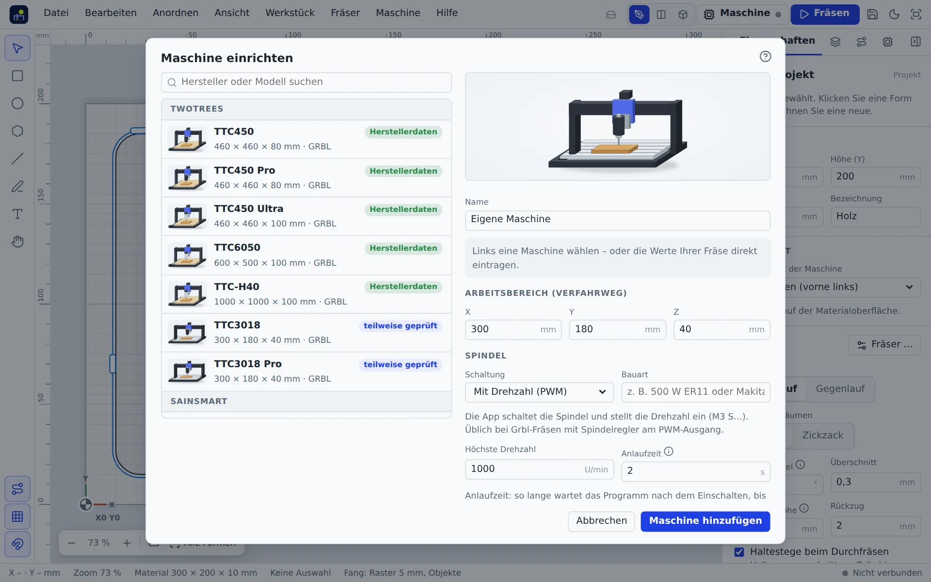 Set up machine window