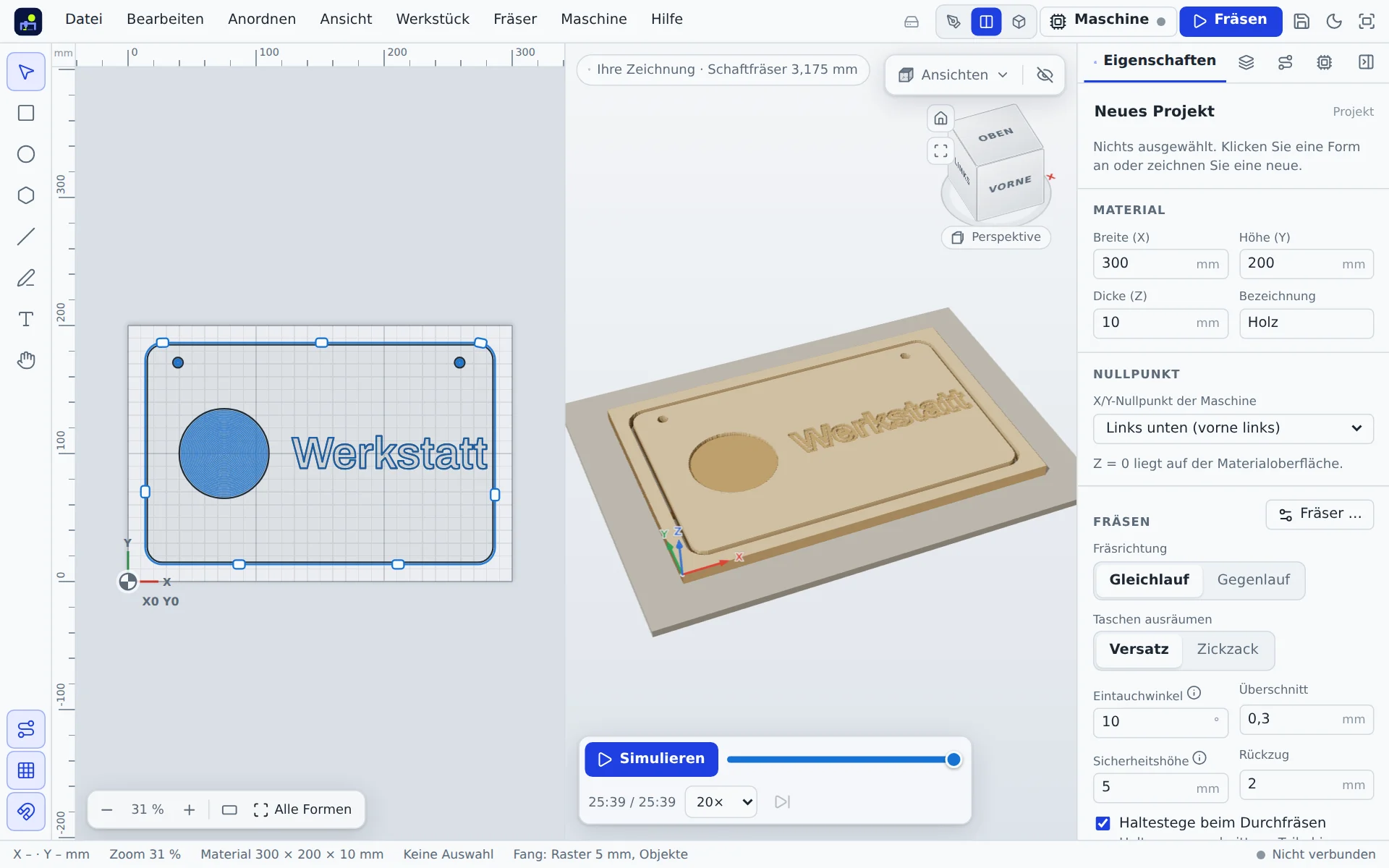 3D-Simulation mit Materialabtrag in CNC.myWerkzeug.de